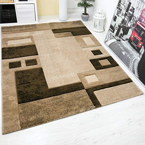 VIMODA Modern Designer Teppich, Kariert und Meliert in Braun,sehr dicht gewebt - ÖKO TEX Zertifiziert, Maße: 160x230 cm von VIMODA