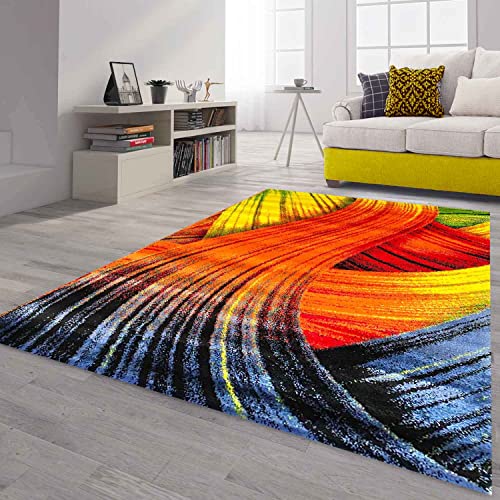 VIMODA Teppich Bunt Patchwork Wellen Punkte Farbig Modern Kurzflor Wohnzimmer, Farbe:B415, Maße:160x230 cm von VIMODA