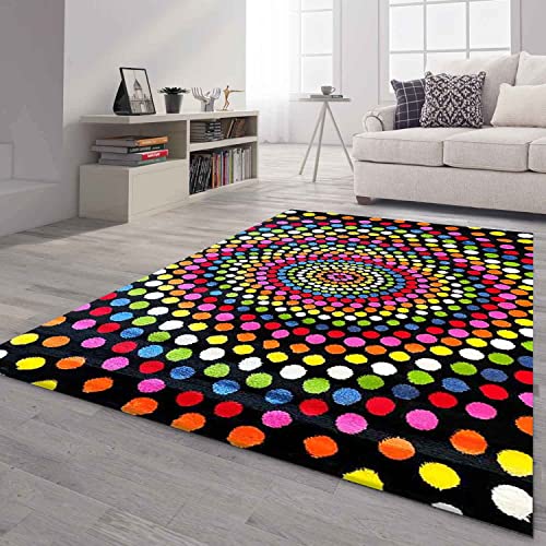 VIMODA Teppich Bunt Patchwork Wellen Punkte Farbig Modern Kurzflor Wohnzimmer, Farbe:B416, Maße:80x150 cm von VIMODA