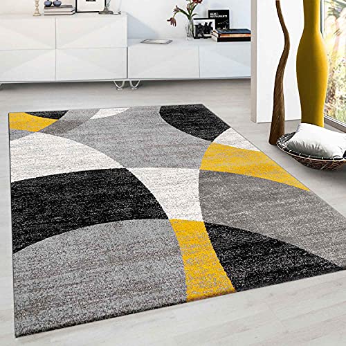VIMODA Teppich kurzflor Geometrisches Kreis-Muster Meliert Gelb Grau für Wohnzimmer, Schlafzimmer, küche, Maße:200x280 cm von VIMODA