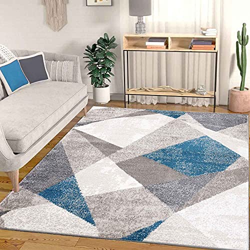 VIMODA Teppich Geometrische Muster Marmor Optik Modern Grau Blau Beige Meliert, Maße:120x170 cm von VIMODA