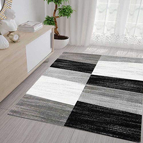 VIMODA Teppich Geometrisches Muster Meliert in Grau Weiß und Schwarz, Maße:80x250 cm von VIMODA