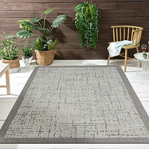 VIMODA Teppich In- und Outdoor Flachgewebe Terrasse Balkon Wintergarten Robust Abstrakt Grau Anthrazit Braun, Farbe:Grau, Maße:60x100 cm von VIMODA