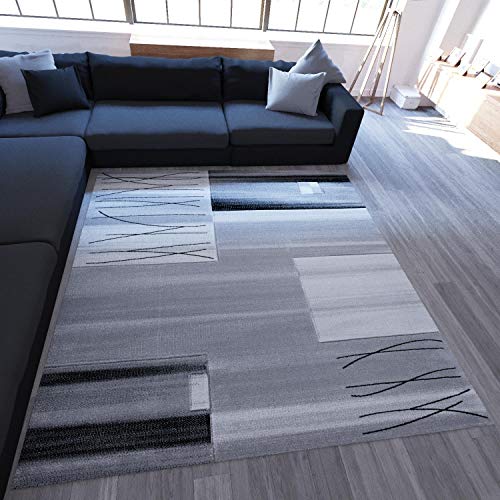 Wohnzimmer Teppich Kariert Gestreift in Grau Dicht Gewebt Pflegeleicht Geprüft auf Schadstoffe Fußbodenheizung geeignet 80x150 cm von VIMODA