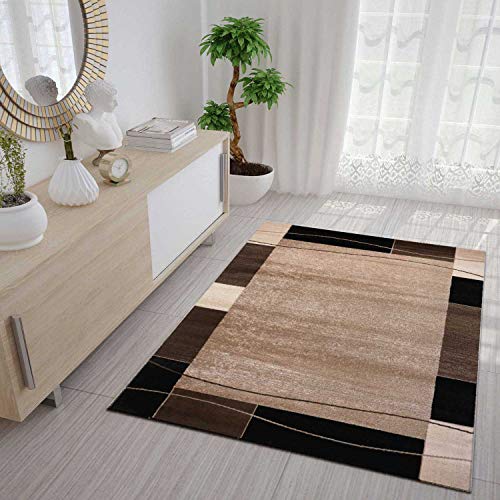 VIMODA Teppich Klassisch Modern Retro mit Bordüre braun beige schwarz, Maße:80x150 cm von VIMODA