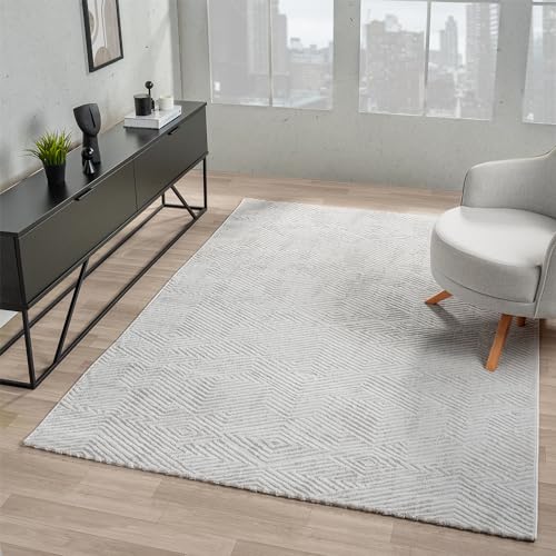 VIMODA Teppich Kurzflor Wohnzimmer Rauten Hochtief-Muster/ 3D-Effekt Schlafzimmer Boho, Farbe:L.Grey, Maße:120x170 cm VIMODA Teppich Kurzflor Wohnzimmer Rauten Hochtief-Muster/ 3D-Effekt Schlafzimmer Boho, Farbe:L.Grey, Maße:120x170 cm von VIMODA