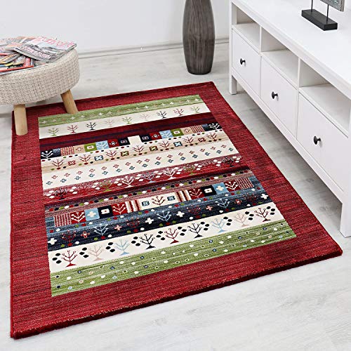 VIMODA Teppich Loribaft Gabbeh Optik Bunt Meliert mit Bordüre, Maße:200 x 290 cm von VIMODA