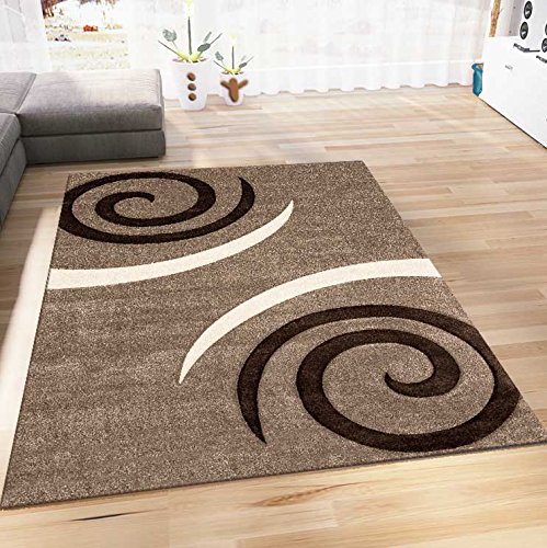 VIMODA Teppich Modern Beige Braun Kreisel Muster, Maße:200x290 cm von VIMODA