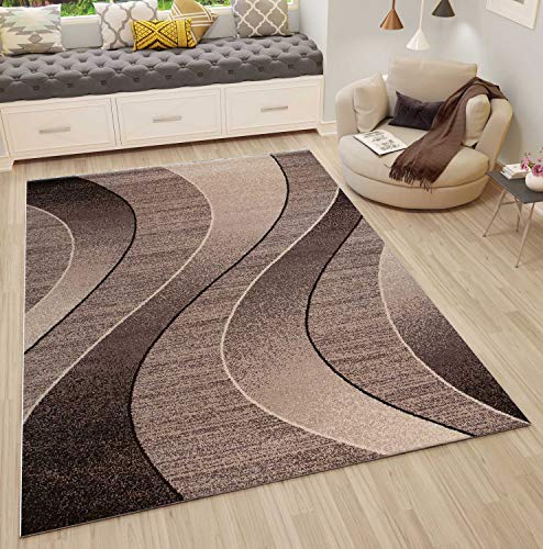 VIMODA Teppich Modern Braun Beige Creme Pflegeleicht Wellen Muster, Maße:80 x 150 cm von VIMODA