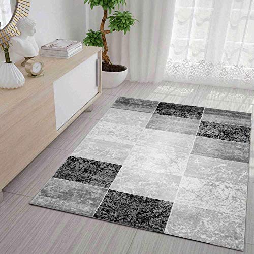 VIMODA Teppich Kurzflor Modern Kariert Marmor Muster Meliert in Grau Schwarz Weiss für Wohnzimmer, Schlafzimmer, kinderzimmer, Maße:120 x 170 cm von VIMODA