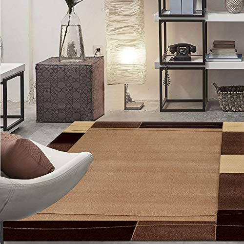 VIMODA Teppich Modern Klassiker für Wohnzimmer Kurzflor Dich gewebt mit Bordürenmotiv braun beige und Konturenschnitt, Maße:80 x 300 cm VIMODA Teppich Modern Klassiker für Wohnzimmer Kurzflor Dich gewebt mit Bordürenmotiv braun beige und Konturenschnitt, Maße:80 x 300 cm von VIMODA