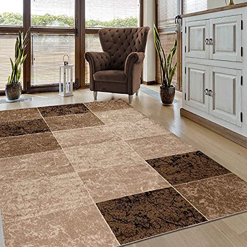 VIMODA Teppich Modern Meliert Kariert Marmor Muster Braun Beige, Maße:80 x 150 cm von VIMODA