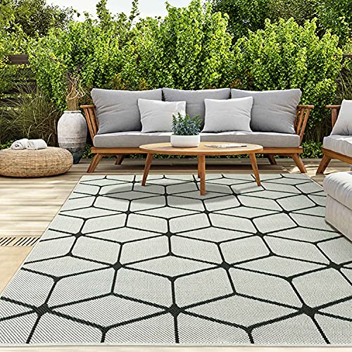 VIMODA Teppich Rauten Muster In- und Outdoor Tauglich Robuster Flachgewebe 100% Polypropylen Weiß, Maße:120x160 cm von VIMODA