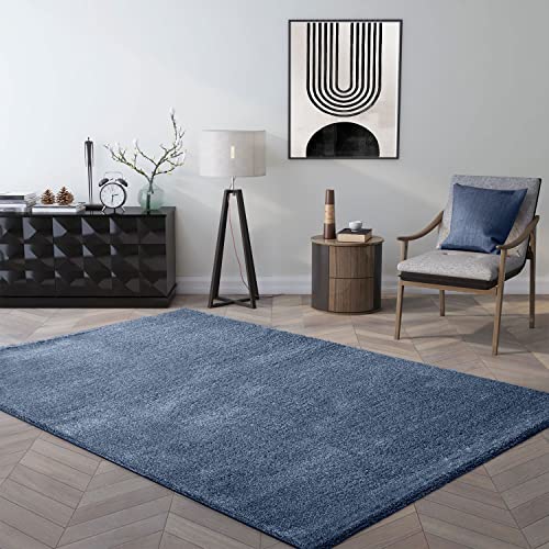 VIMODA Teppich kurzflor Einfarbig Super Qualität Ultra Soft für Wohnzimmer, Kinderzimmer, Schlafzimmer Läufer, Farbe:Blau, Maße:200x290 cm von VIMODA