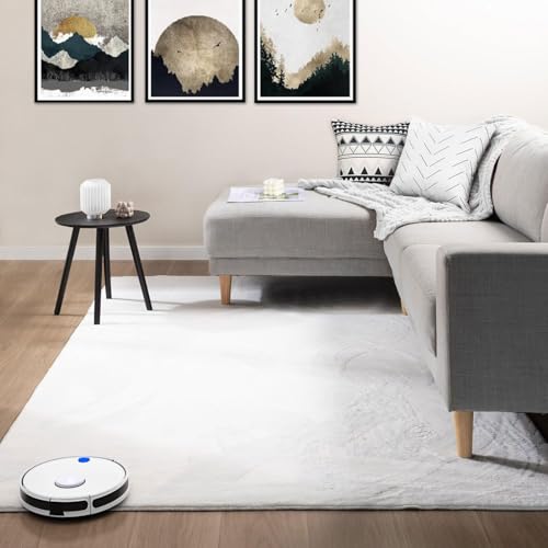 VIMODA Teppich Wohnzimmer Schlafzimmer Fellteppich, kurzflorig - waschbar und Fußbodenheizung geeignet, Farbe:Creme, Maße:200x280 cm von VIMODA