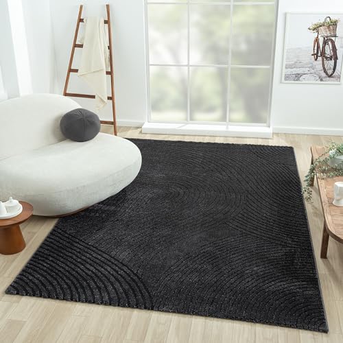 VIMODA Teppich Wohnzimmer Modern Boho Muster Super Weich Qualitativ Skandinavisch, Farbe:Anthrazit, Maße:80x150 cm von VIMODA