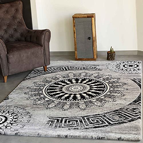 VIMODA Teppich kurzflor Klassisch Orient Design Vintage Mandala Dunkelbraun Grau Anthrazit, für Wohnzimmer, Schlafzimmer, Maße:120 x 170 cm von VIMODA