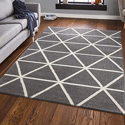 VIMODA Teppich Kurzflor Pastellfarben Weiss Rauten Design Robust in versch. Farben, für Wohnzimmer, Schlafzimmer, küche, Farbe:Grau, Maße:80x150 cm von VIMODA