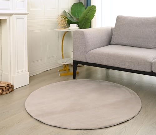 VIMODA Teppich Wohnzimmer Schlafzimmer Fellteppich, kurzflorig - waschbar und Fußbodenheizung geeignet, Farbe:Beige, Maße:Ø 120 cm Rund VIMODA Teppich Wohnzimmer Schlafzimmer Fellteppich, kurzflorig - waschbar und Fußbodenheizung geeignet, Farbe:Beige, Maße:Ø 120 cm Rund von VIMODA