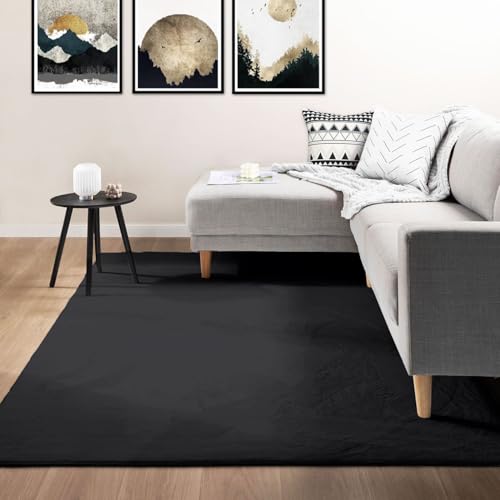 VIMODA Teppich Wohnzimmer Schlafzimmer Fellteppich, kurzflorig - waschbar und Fußbodenheizung geeignet, Farbe:Schwarz, Maße:Ø 80 cm Rund VIMODA Teppich Wohnzimmer Schlafzimmer Fellteppich, kurzflorig - waschbar und Fußbodenheizung geeignet, Farbe:Schwarz, Maße:Ø 80 cm Rund von VIMODA