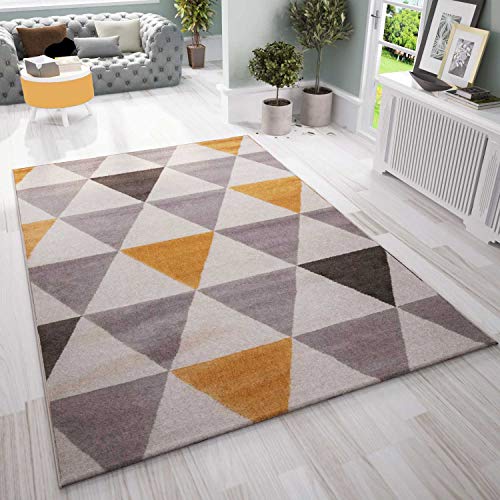 VIMODA Teppich Wohnzimmer Schlafzimmer Flur Teppich Dreiecksmuster Gelb, Maße:120x170 cm von VIMODA