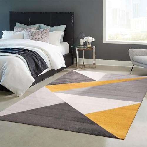 VIMODA Teppich Wohnzimmer Schlafzimmer Flur Teppich Geometrisches Muster Gelb, Maße:140x200 cm von VIMODA