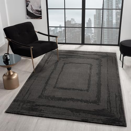 VIMODA Teppich Wohnzimmer Schlafzimmer Modern Hoch&Tief Bordüre Qualitativ 3D Effekt, Farbe:Anthrazit, Maße:160x230 cm von VIMODA