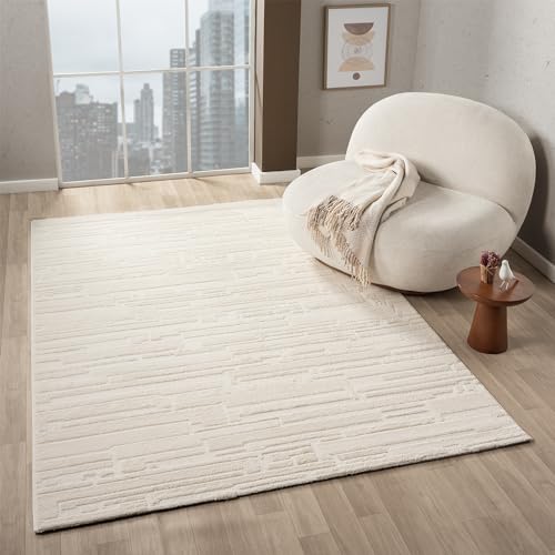 VIMODA Teppich Wohnzimmer Schlafzimmer kurzflor Steinoptik Qualitativ Elegant 3D Effekt, Farbe:Creme, Maße:160x230 cm von VIMODA