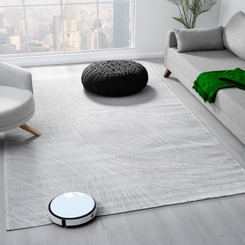 VIMODA Teppich Wohnzimmer Teppich Schlafzimmer, Flur, küche Kurzflor Boho Design Unifarbe Hoch-Tief-Effekt Modern 3D Weich, Farbe:L.Grey, Maße:240x330 cm von VIMODA