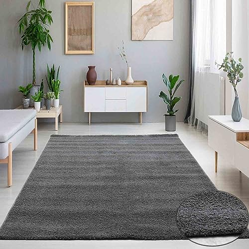 VIMODA Teppich Wohnzimmer in Grau Flauschig Microfaser Dicht gewebt-Weich, Ma�e:60x110 cm von VIMODA