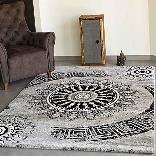 Teppich kurzflor Klassisch Orient Design Vintage Mandala Dunkelbraun Grau Anthrazit, für Wohnzimmer, Schlafzimmer, Maße:80 x 150 cm von VIMODA