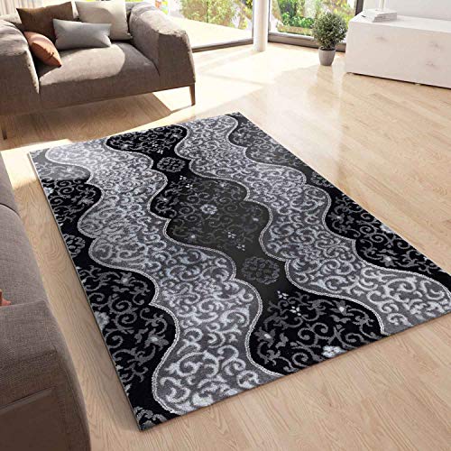 VIMODA Teppich kurzflor Moderner Orientteppich mit Glitzergarn in Grau Anthrazit Weiß, für Wohnzimmer, Schlafzimmer, Maße:80x300 cm von VIMODA