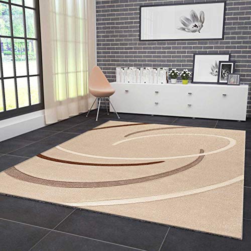 VIMODA Teppich mit Kreisel Muster in Hell Braun Beige Konturenvertiefung, Maße:80 x 300 cm von VIMODA