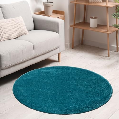 VIMODA Teppich rund Wohnzimmer Kurzflor Einfarbig für Schlafzimmer kinderzimmer weich Rund, Farbe:Blau, Size:160 cm Round von VIMODA