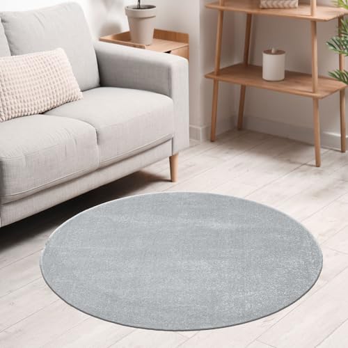 VIMODA Teppich rund Wohnzimmer Kurzflor Einfarbig für Schlafzimmer kinderzimmer weich Rund, Farbe:Grau, Size:120 cm Round von VIMODA