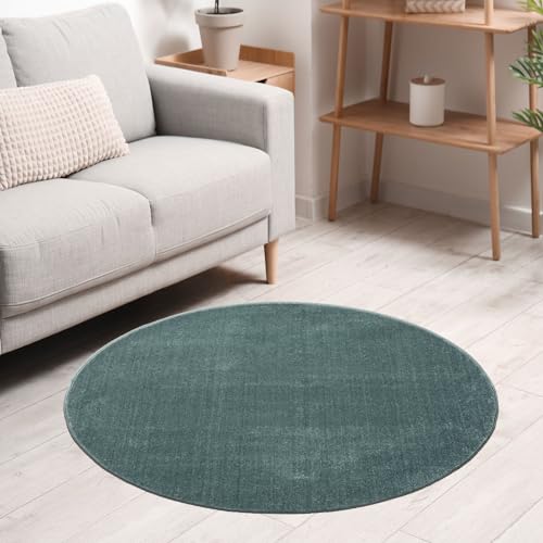 VIMODA Teppich rund Wohnzimmer Kurzflor Einfarbig für Schlafzimmer kinderzimmer weich Rund, Farbe:Turkis, Size:160 cm Round von VIMODA