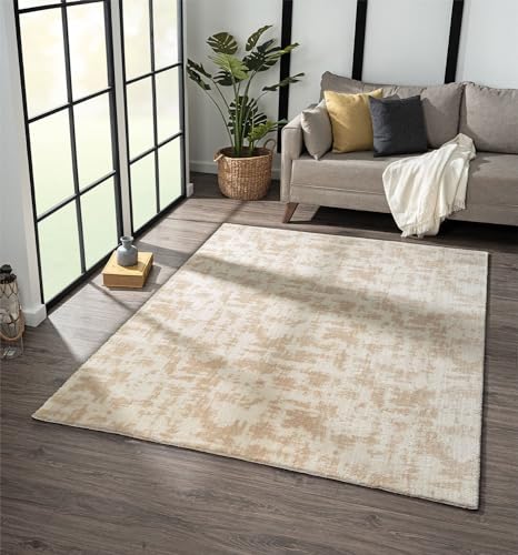 VIMODA Waschbarer Teppich Schlafzimmer Wohnzimmer Kurzflor rutschfest flauschig weich modern Einfarbig, Farbe:Beige-Creme, Maße:Ø 120 cm Rund von VIMODA