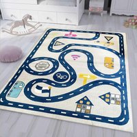 Vimoda - Kinderteppich Spielteppich Straße Auto Verkehr Teppich für Kinderzimmer Grau oder Blau,80x150 cm, Blue von VIMODA