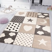 Kinderteppich Babyteppich Patchwork Wolke Herz Sterne Mond Dots Kinderteppich für Mädchen und Jungs Teppich für Kinderzimmer Farbe: Grau Beige & von VIMODA