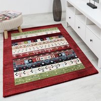 Vimoda - Teppich Gabbeh Stil Optik Bunt Meliert mit Bordüre ,120x170 cm von VIMODA