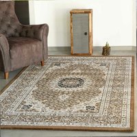 Vimoda - Teppich Wohnzimmer Orient Stil Ornament Bordüre Braun Beige,80 x 150 cm von VIMODA