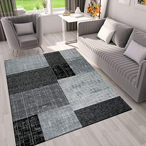 VIMODA Designer Teppich in Grau, Schwarz und Weiß mit Kachel Optik, Maße:80 x 150 cm von VIMODA