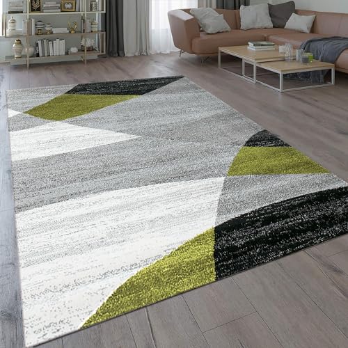 VIMODA Teppich Geometrisches Muster Meliert in Grün Grau Weiß Schwarz Kurzflor Wohnzimmer, Maße:60x110 cm von VIMODA