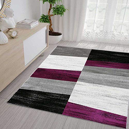 VIMODA Teppich Geometrisches Muster Meliert in Lila Grau Weiß und Schwarz, Maße:80x250 cm von VIMODA