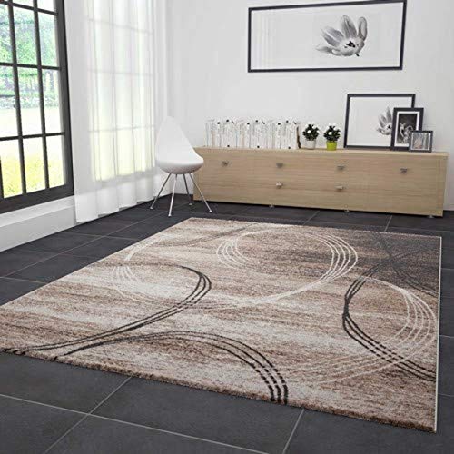 VIMODA Teppich Modern sehr dicht gewebt Kreisel Muster Meliert in Braun Beige, Maße:80x150 cm von VIMODA