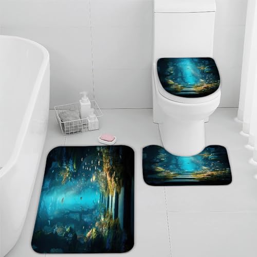Die Unterwasserwelt Badezimmerteppich Fische Korallen Badematte Rutschfest 3-teiliges Weiche Mikrofaser Badvorleger Schnelltrocknende Absorbierender Badteppich Waschbar Duschvorleger Bath Mat,50x80 von VIMOOR