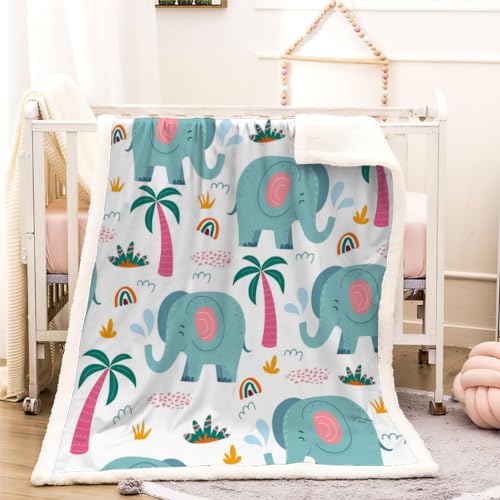 Elefant Kinderdecke Wohndecke Cartoon-Tiere Flanell Fleece Kuscheldecke Flauschig 100x130cm Weiche Warme Sherpa Decke Gemütlich Leicht Sofadecke für Mädchen Jungen Couch Bett Decke von VIMOOR