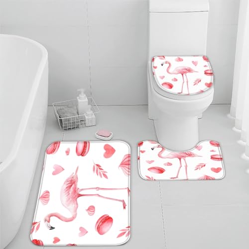 Flamingo Badezimmerteppich Rosa Cartoon Tiere Badematte Rutschfest 3-teiliges Weiche Mikrofaser Badvorleger Schnelltrocknende Absorbierender Badteppich Waschbar Duschvorleger Bath Mat,40 x 60 cm von VIMOOR