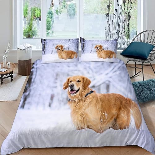Golden Retriever Bettwäsche Set 135x200cm Kinder Jungen Mädchen Tiere, Haustiere Bettbezug mit Reißverschluss und 2 Kissenbezüge 80x80cm 3D Weich Mikrofaser jugendliche Bettbezüge 3teilig Winter Golden Retriever Bettwäsche Set 135x200cm Kinder Jungen Mädchen Tiere, Haustiere Bettbezug mit Reißverschluss und 2 Kissenbezüge 80x80cm 3D Weich Mikrofaser jugendliche Bettbezüge 3teilig Winter von VIMOOR