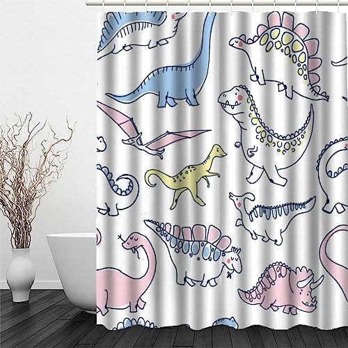 VIMOOR Anti-Schimmel Duschvorhang 120x180 Dinosaurier Wasserdicht Polyester Stoff Shower Curtains mit 12 Duschvorhangringen für Dusche Badewanne Duschvorhänge Süß Und Kawaii Badezimmer Badvorhang von VIMOOR